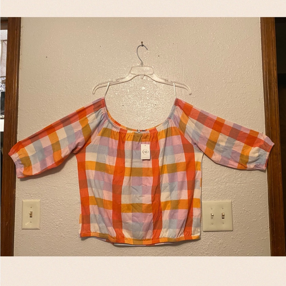 NWT CATO COLORFUL PLAID ELASTIC WAIST KNOT TOP